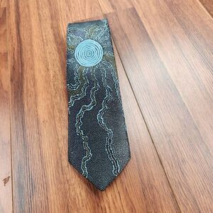 Aboriginal Men's Tie, Suit Tie Australia, Fire & Water Dreaming Blue Maureen Hud